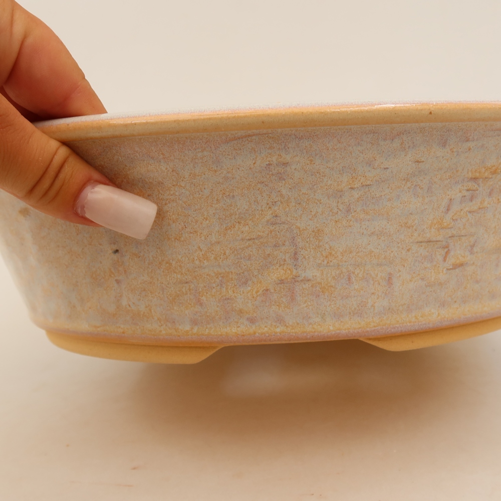 Pot à bonsaï en céramique 29,5 x 29,5 x 8 cm, couleur beige
