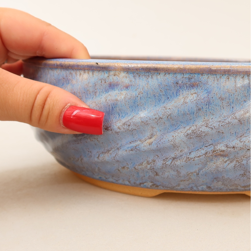 Pot à bonsaï en céramique 22,5 x 22,5 x 7 cm, couleur bleue