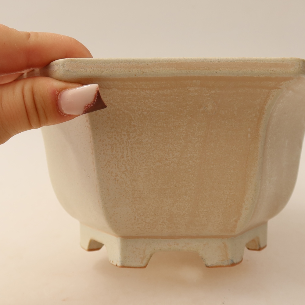 Pot à bonsaï en céramique 18,5 x 16,5 x 9 cm, couleur beige
