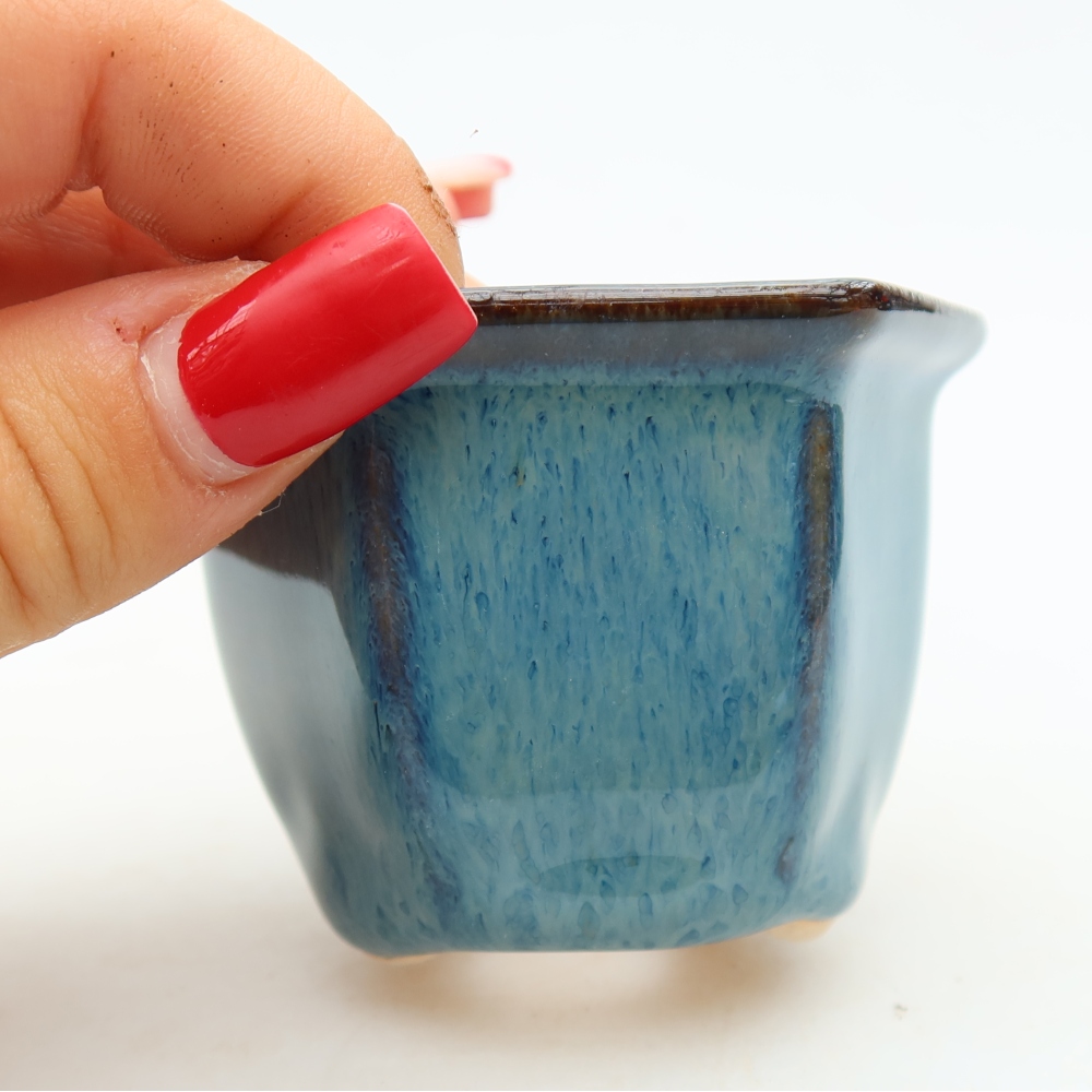 Pot à bonsaï en céramique 7 x 6,5 x 5 cm, couleur bleue