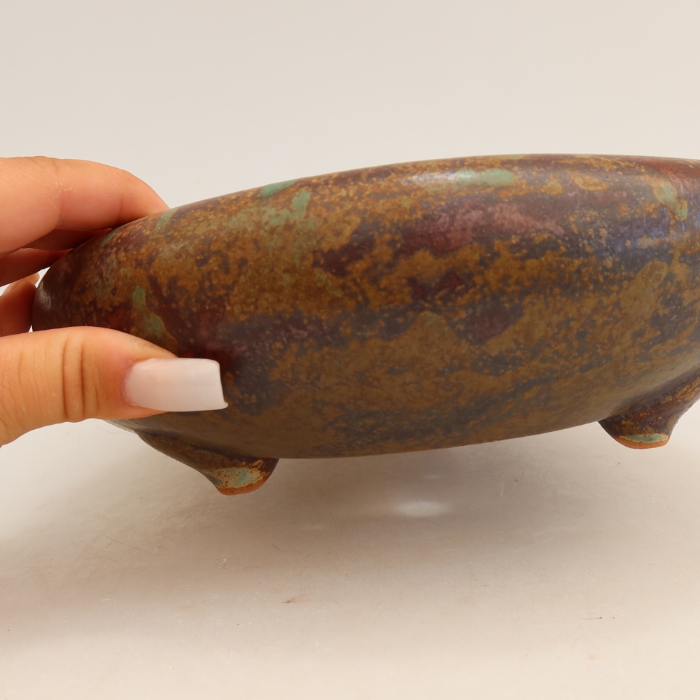 Pot à bonsaï en céramique 20,5 x 20,5 x 7 cm, couleur vert-brun