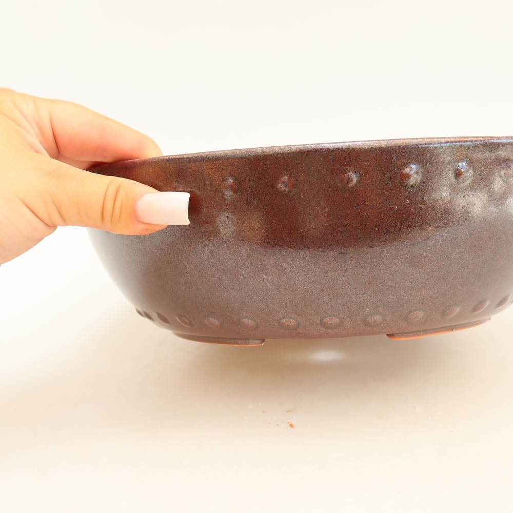 Pot à bonsaï en céramique 24,5 x 24,5 x 7,5 cm, couleur bordeaux
