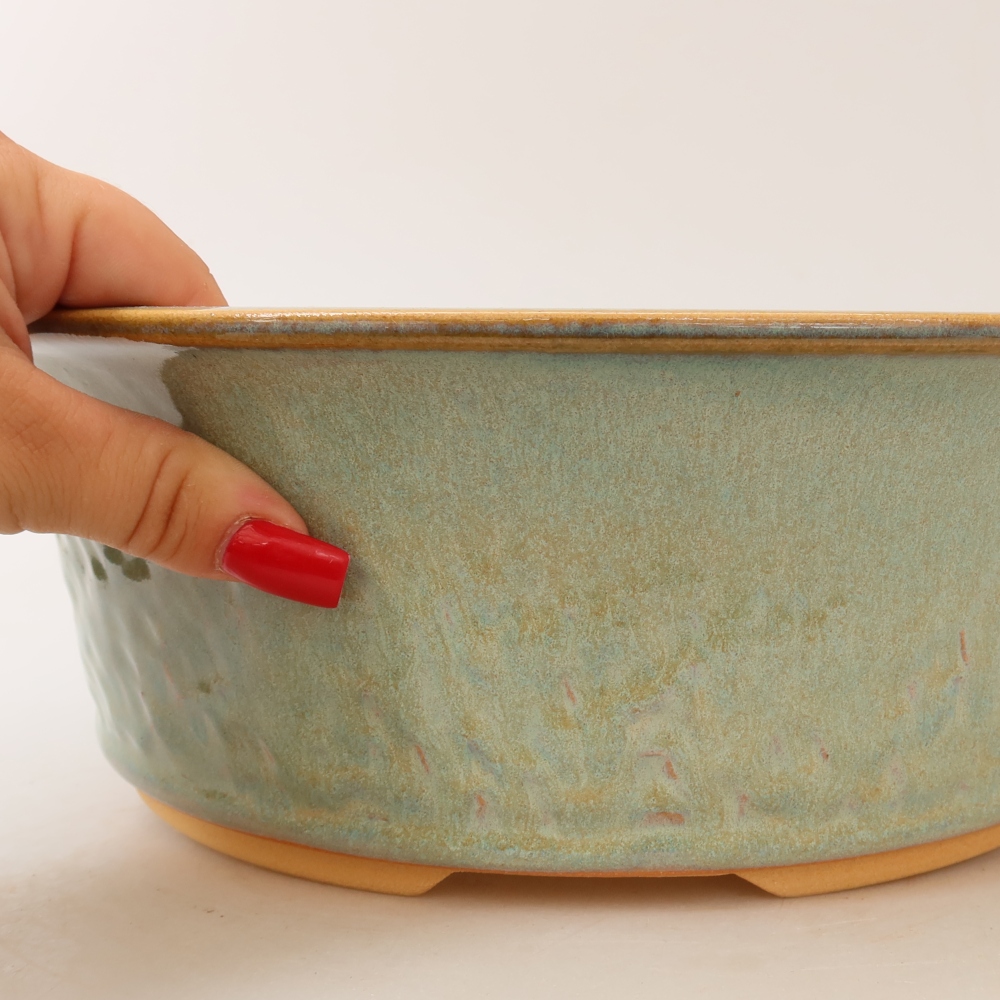 Pot à bonsaï en céramique 29 x 29 x 9,5 cm, couleur verte