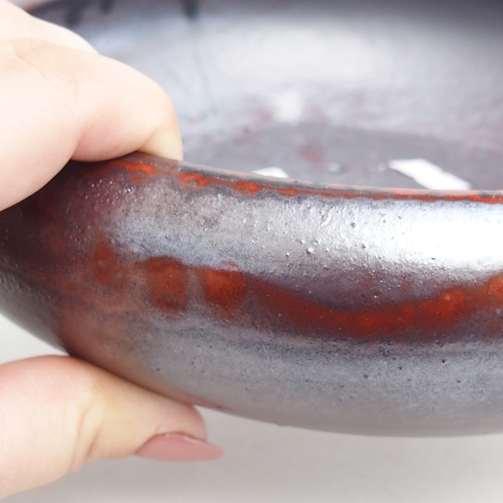 Bol à bonsaï en céramique 21 x 21 x 6,5 cm, couleur noir rouge