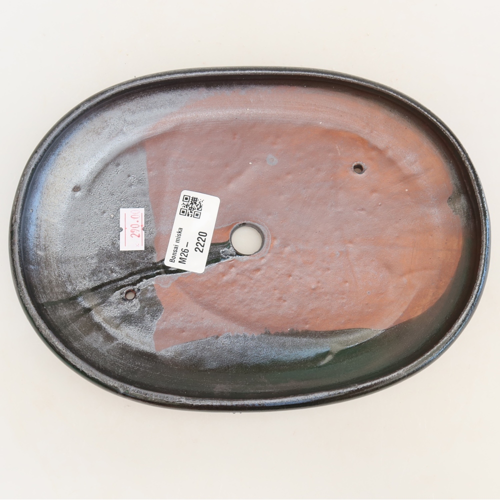 Pot à bonsaï en céramique 22,5 x 16,5 x 3 cm, couleur vert métallisé