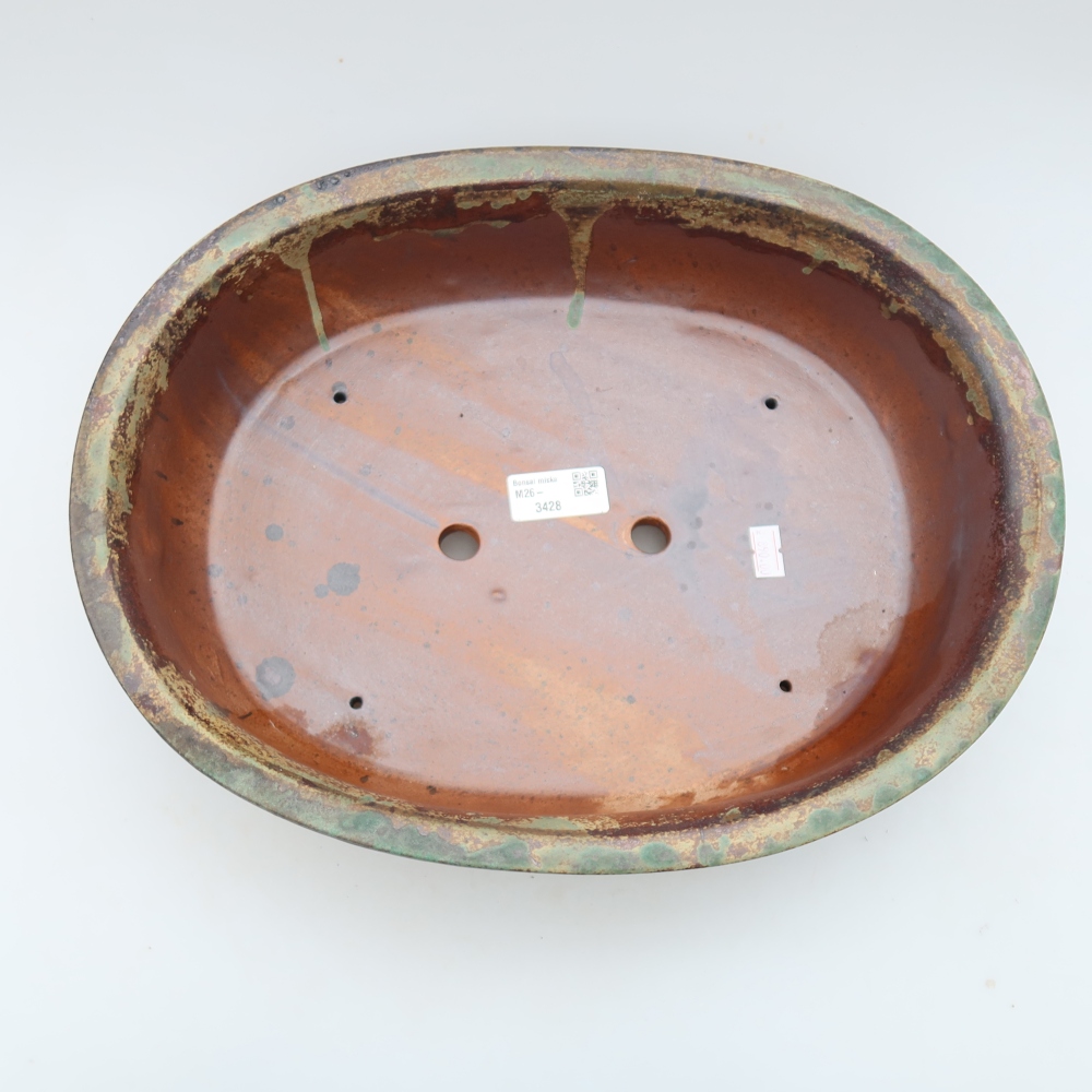 Pot à bonsaï en céramique 36 x 28 x 8,5 cm, couleur brun-vert