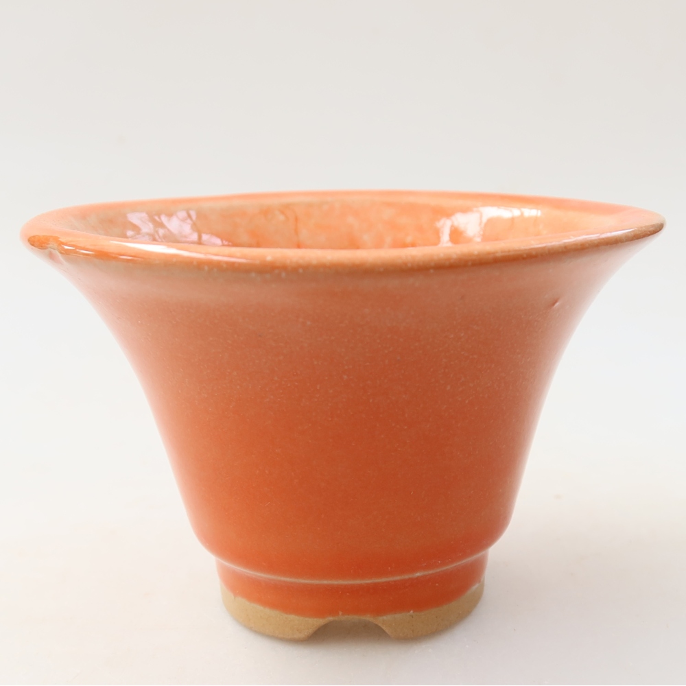 Pot à bonsaï en céramique 10,5 x 10,5 x 7 cm, couleur orange
