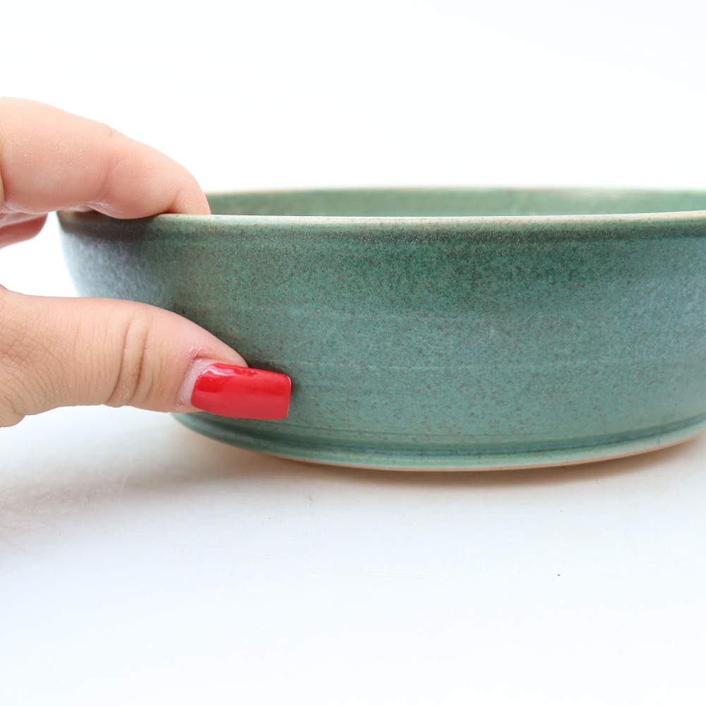 Pot à bonsaï en céramique 19,5 x 19,5 x 5,5 cm, couleur verte