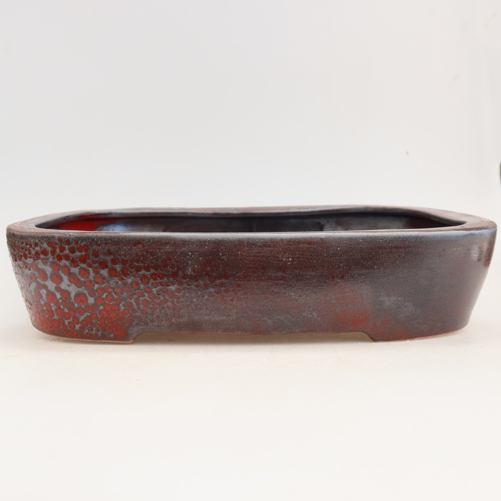 Pot à bonsaï en céramique 32 x 24,5 x 6,5 cm, couleur rouge métallisé