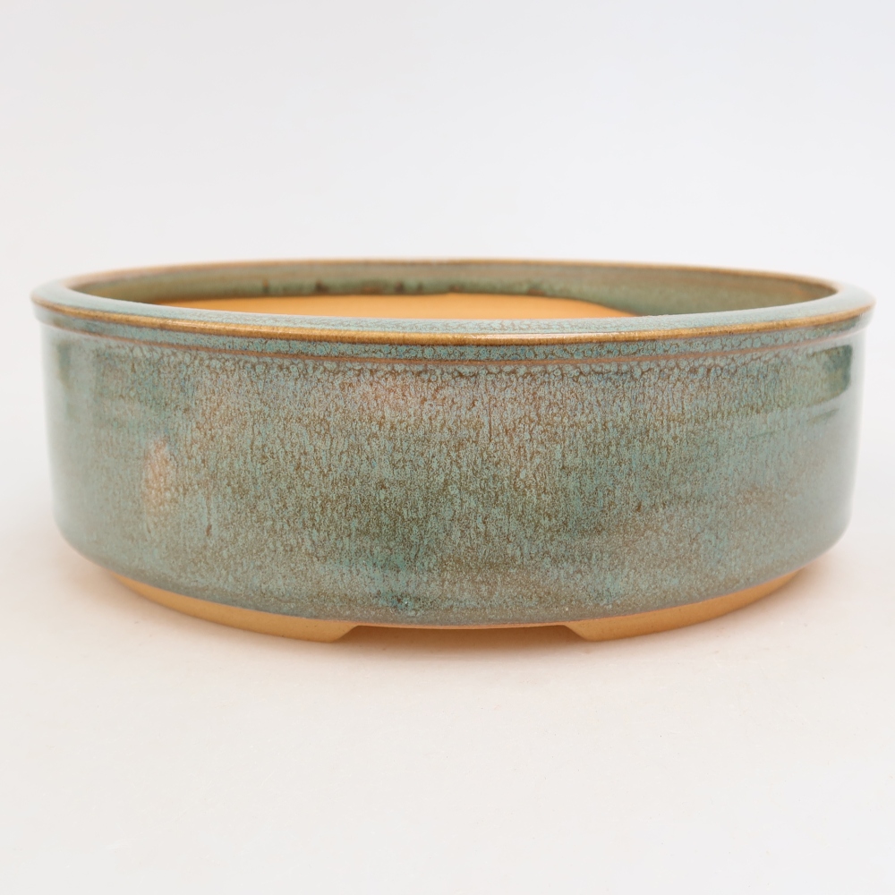 Pot à bonsaï en céramique 21 x 21 x 6,5 cm, couleur verte