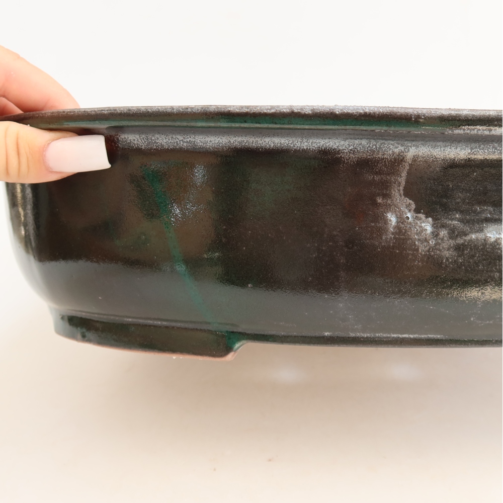 Pot à bonsaï en céramique 36 x 28,5 x 8,5 cm, couleur verte