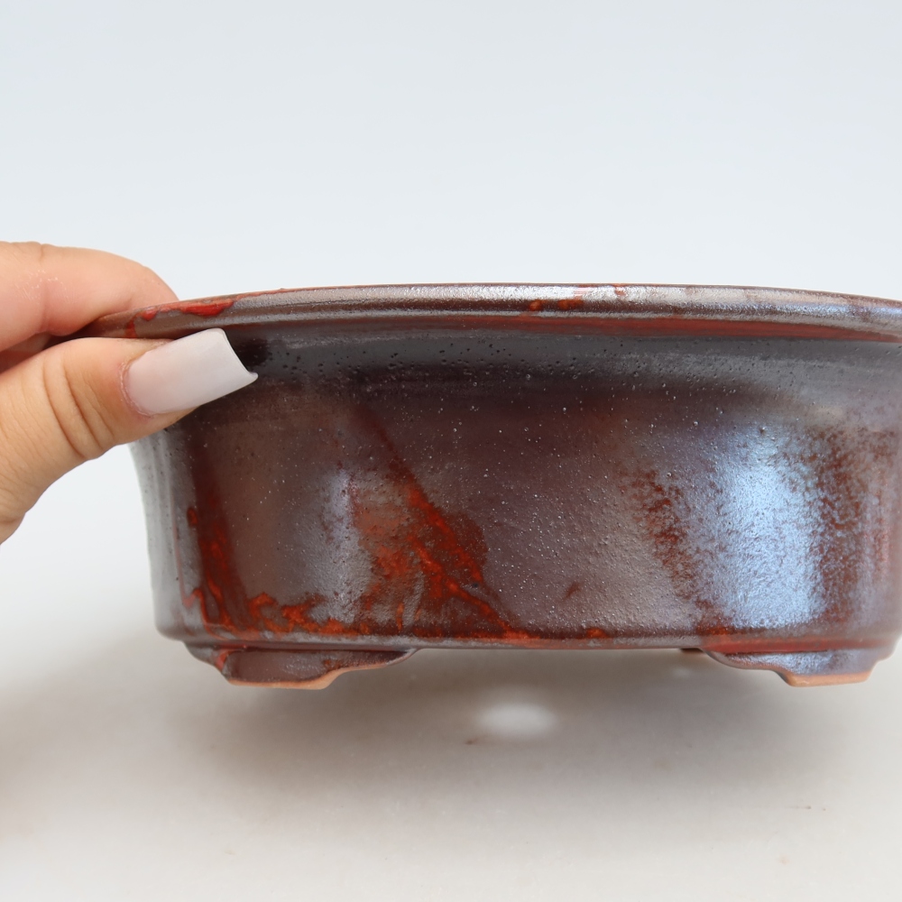 Pot à bonsaï en céramique 19,5 x 15,5 x 6,5 cm, couleur métallique
