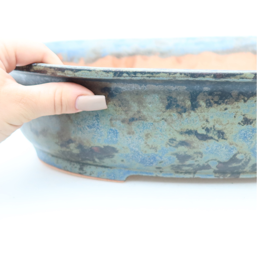 Pot à bonsaï en céramique 36 x 28 x 8,5 cm, couleur marron-bleu