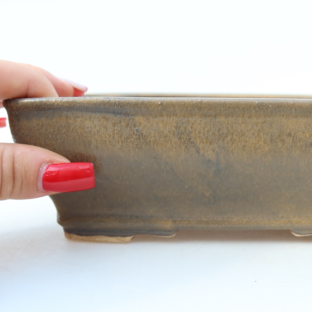 Pot à bonsaï en céramique 18,5 x 15,5 x 6 cm, couleur marron