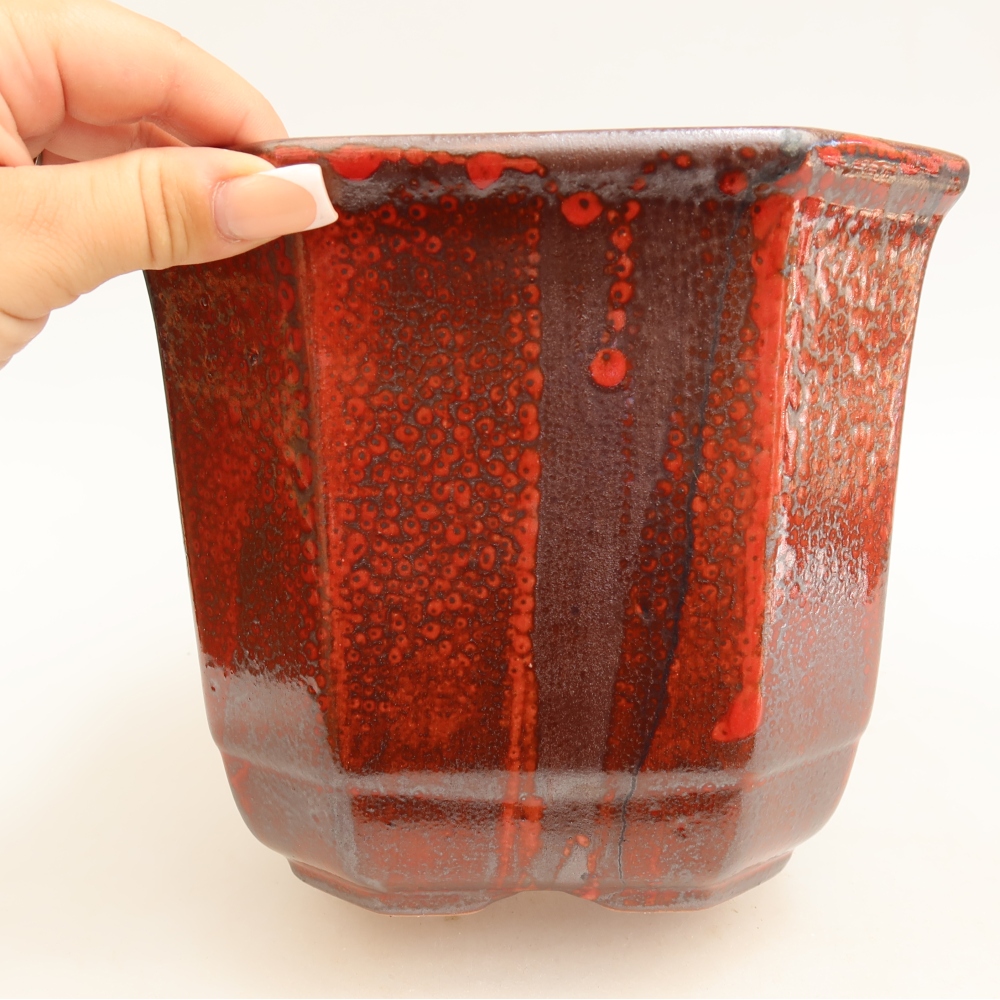 Pot à bonsaï en céramique 17,5 x 17,5 x 15,5 cm, couleur rouge