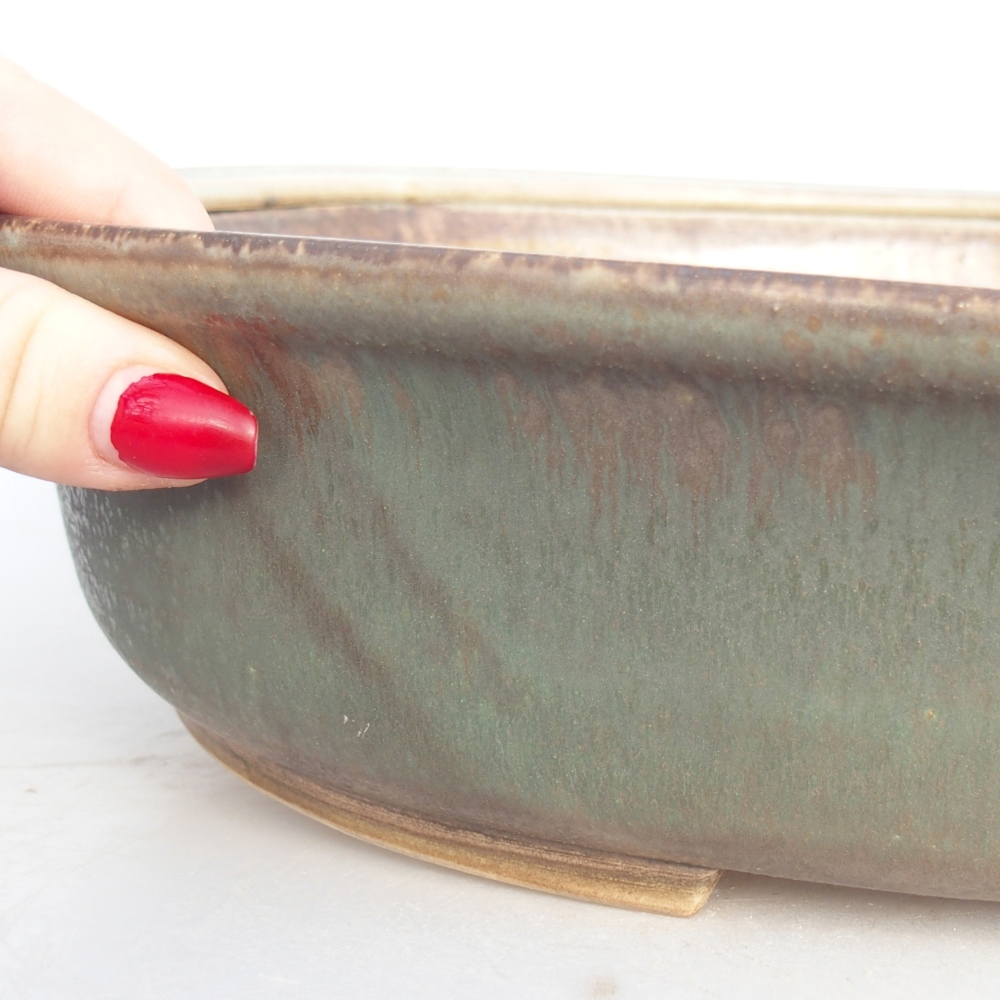 Bol à bonsaï en céramique 32,5 x 28,5 x 7,5 cm, vert