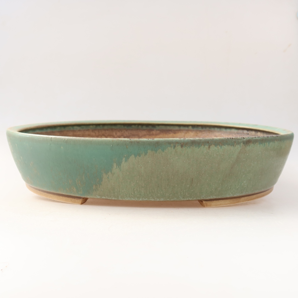 Pot à bonsaï en céramique 32 x 27,5 x 6,5 cm, couleur verte