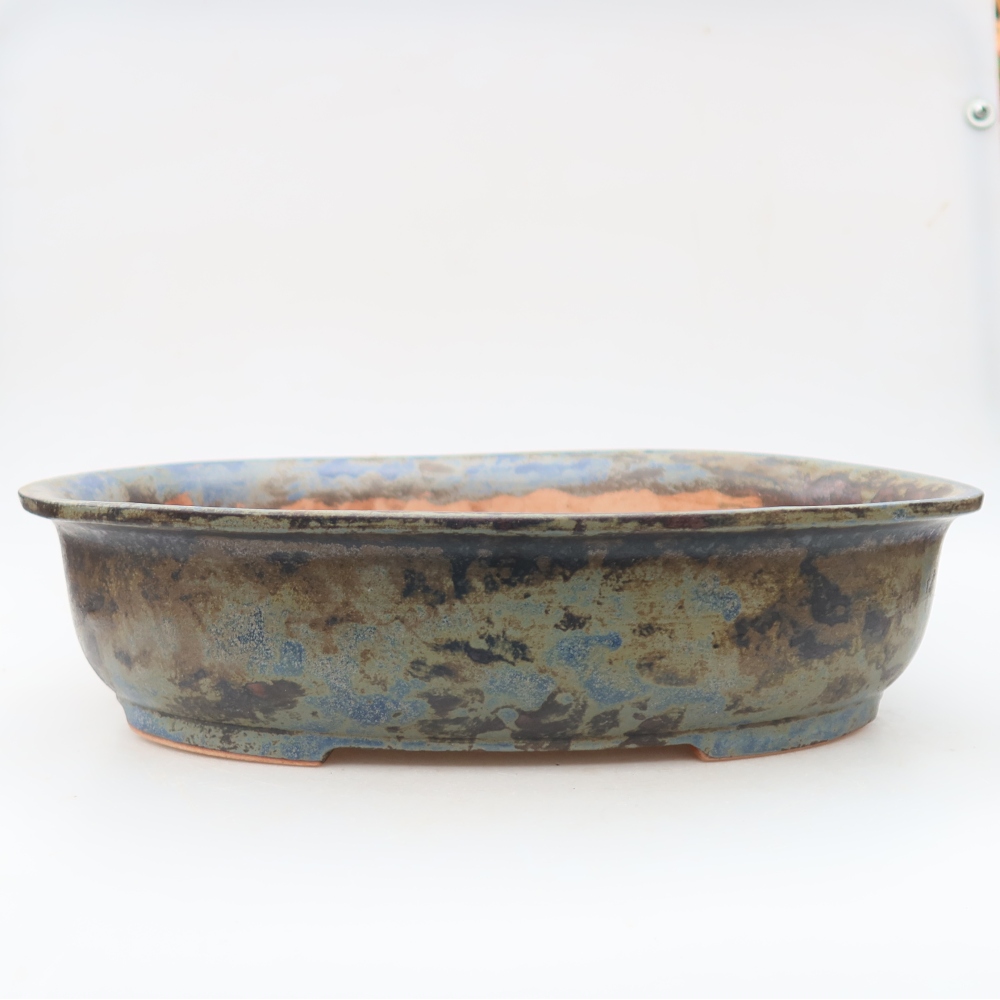 Pot à bonsaï en céramique 36 x 28 x 8,5 cm, couleur marron-bleu