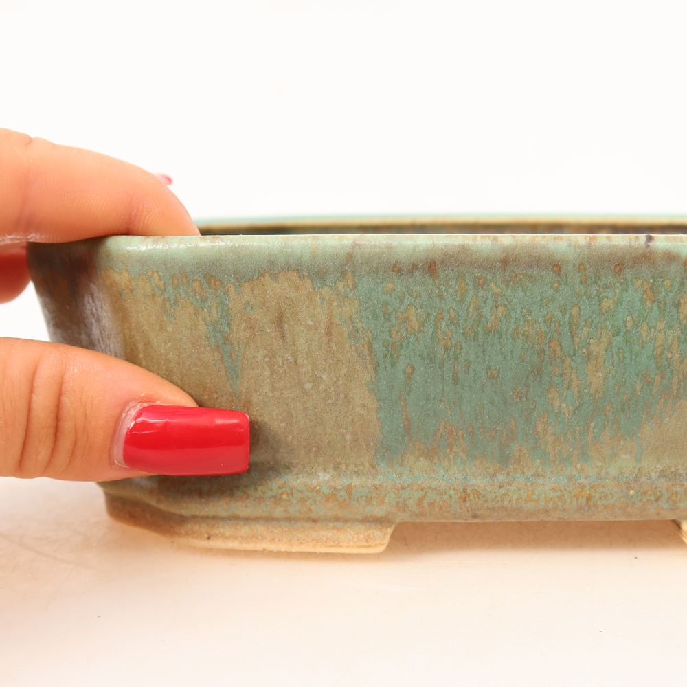 Bol à bonsaï en céramique 17,5 x 14,5 x 5 cm, vert