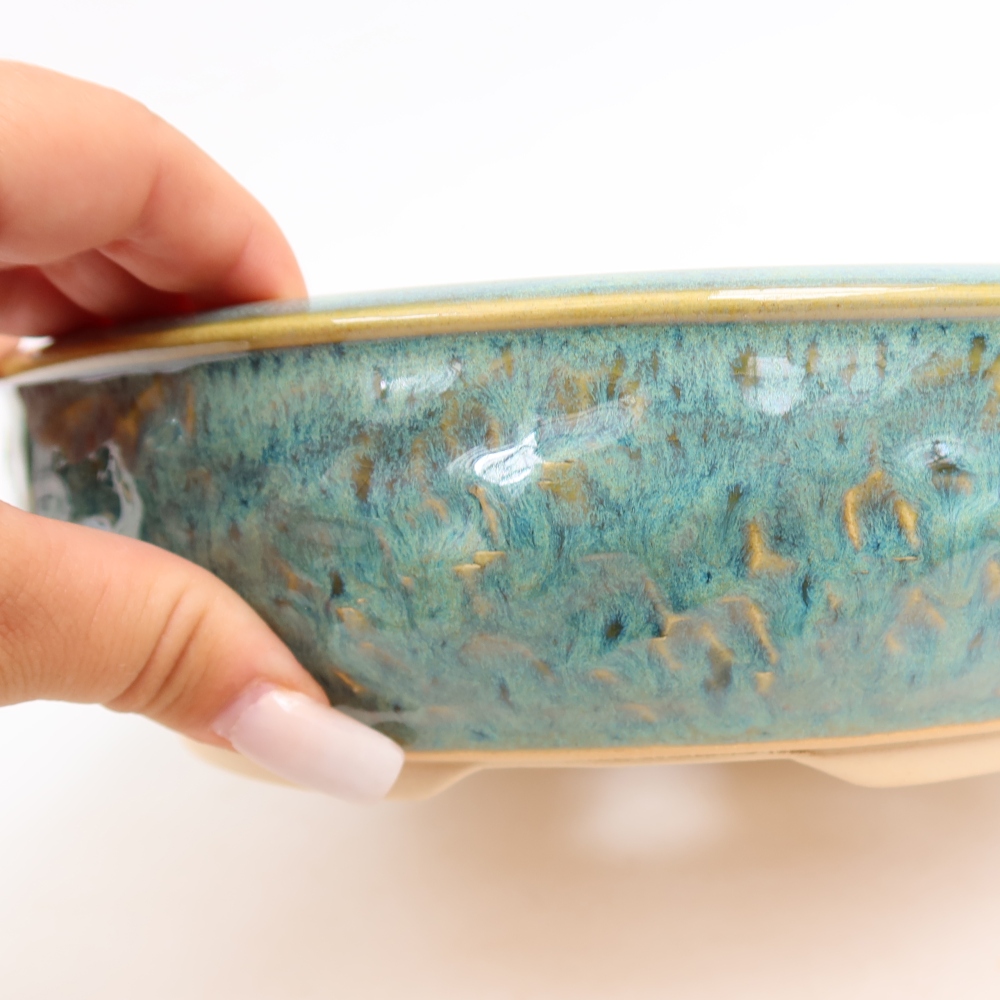 Pot à bonsaï en céramique 23 x 23 x 6,5 cm, couleur verte