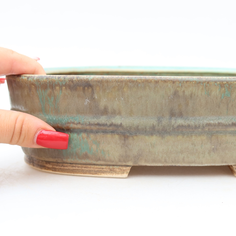 Pot à bonsaï en céramique 24,5 x 20,5 x 6,5 cm, couleur verte