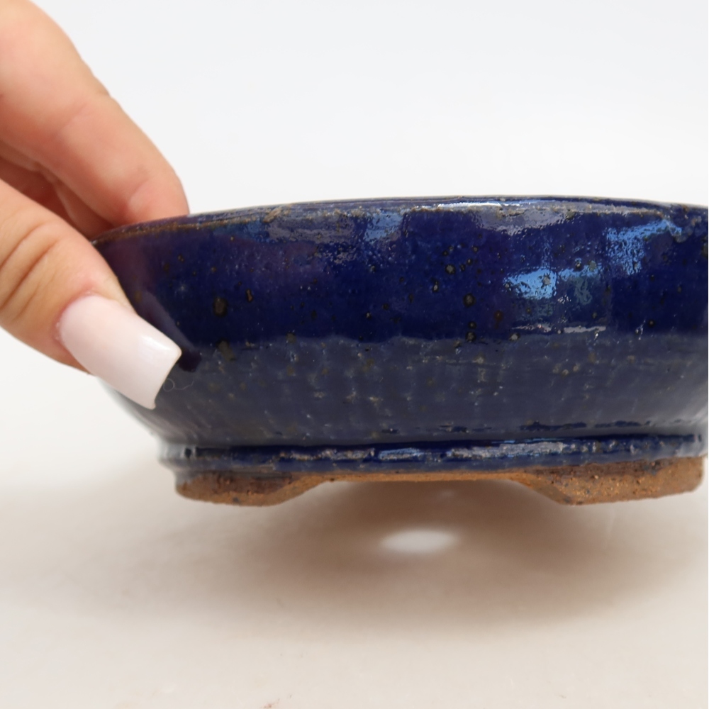 Pot à bonsaï en céramique 14,5 x 14,5 x 4,5 cm, couleur bleue
