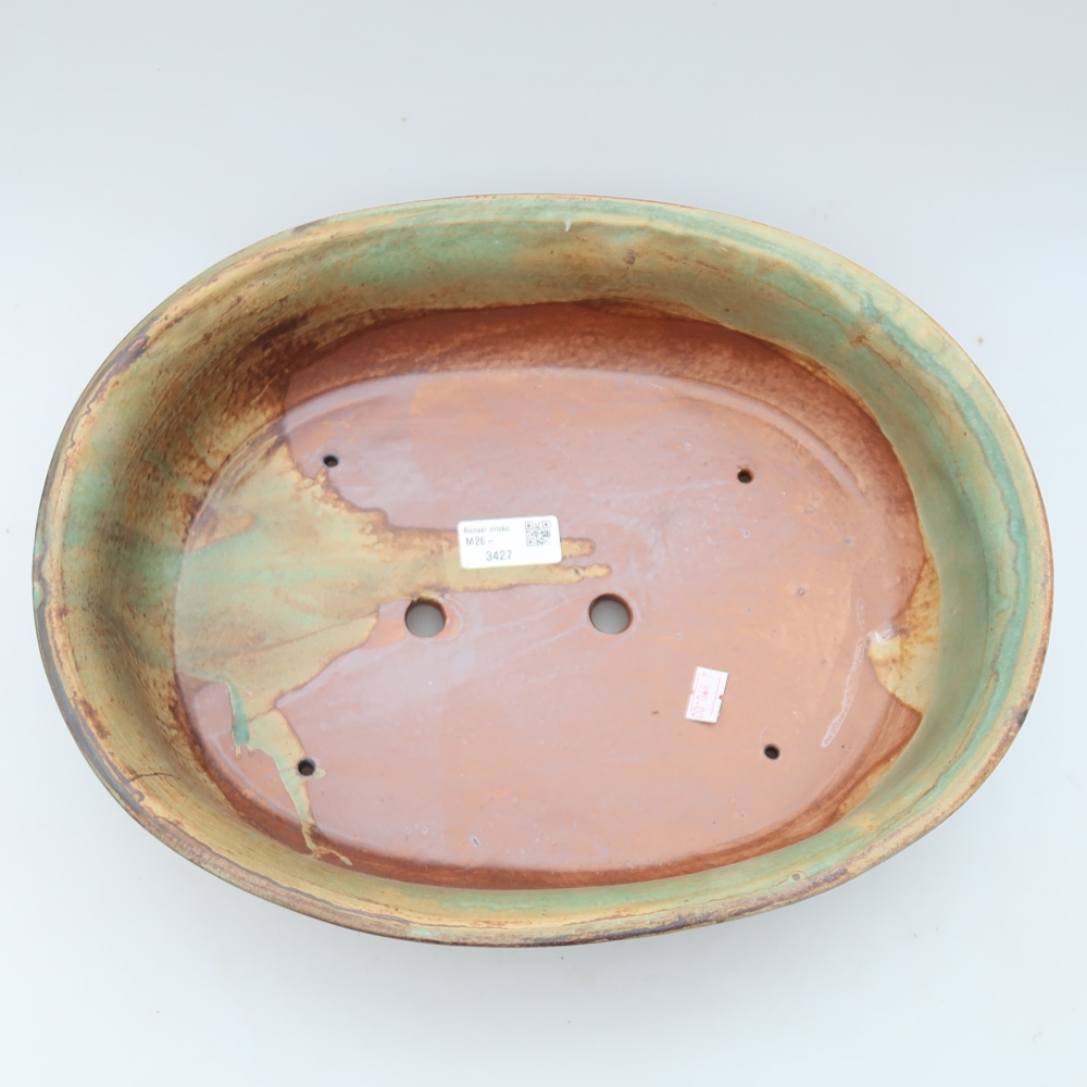 Pot à bonsaï en céramique 36 x 28 x 8,5 cm, couleur vert-brun