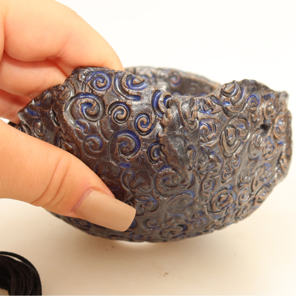Coquille en céramique pour kokedama, 12 x 11 x 7,5 cm, couleur bleue