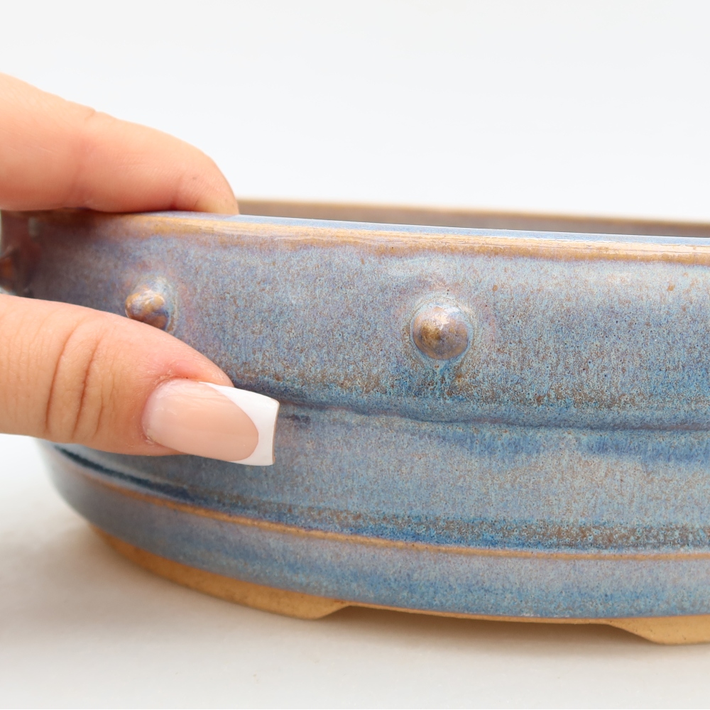 Pot à bonsaï en céramique 23,5 x 23,5 x 7 cm, couleur bleue