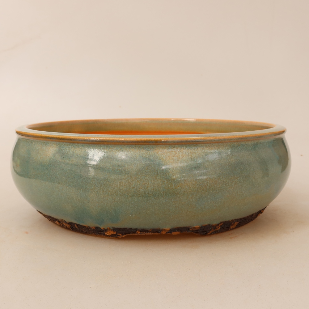 Pot à bonsaï en céramique 25 x 25 x 7,5 cm, couleur verte