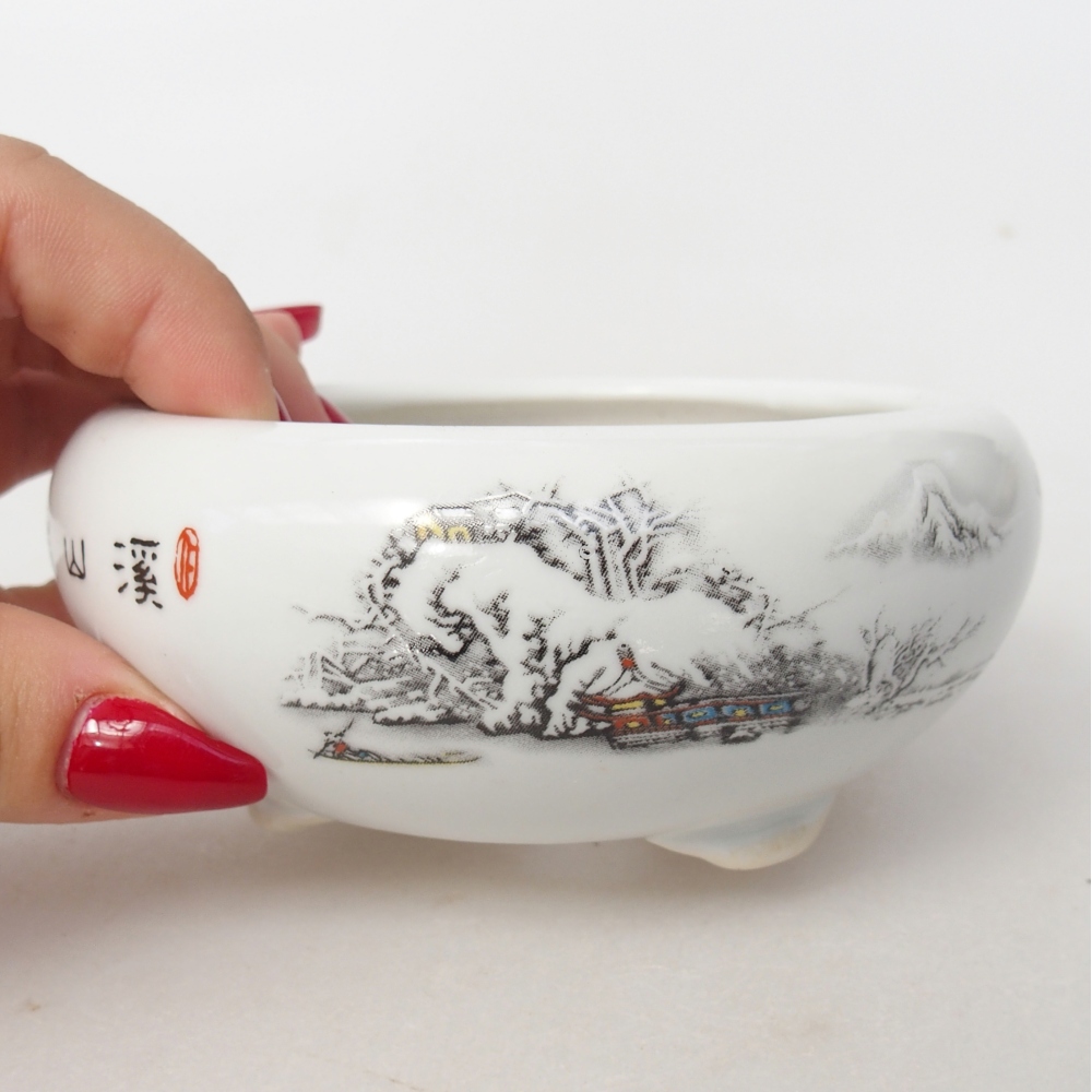 Bol à bonsaï en céramique 10 x 10 x 5 cm, couleur blanc