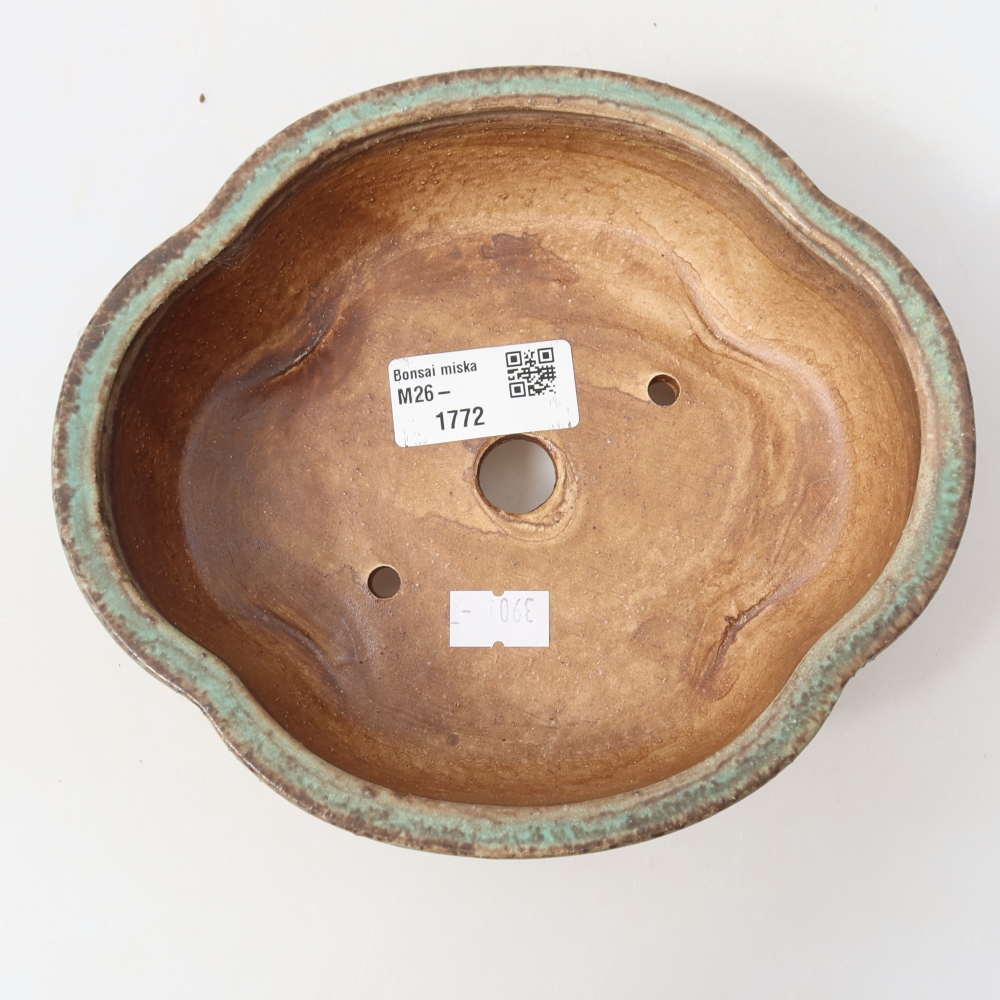 Pot à bonsaï en céramique 17,5 x 15,5 x 5,5 cm, couleur verte
