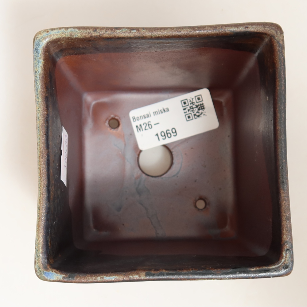 Pot à bonsaï en céramique 9 x 9 x 8,5 cm, couleur vert-brun