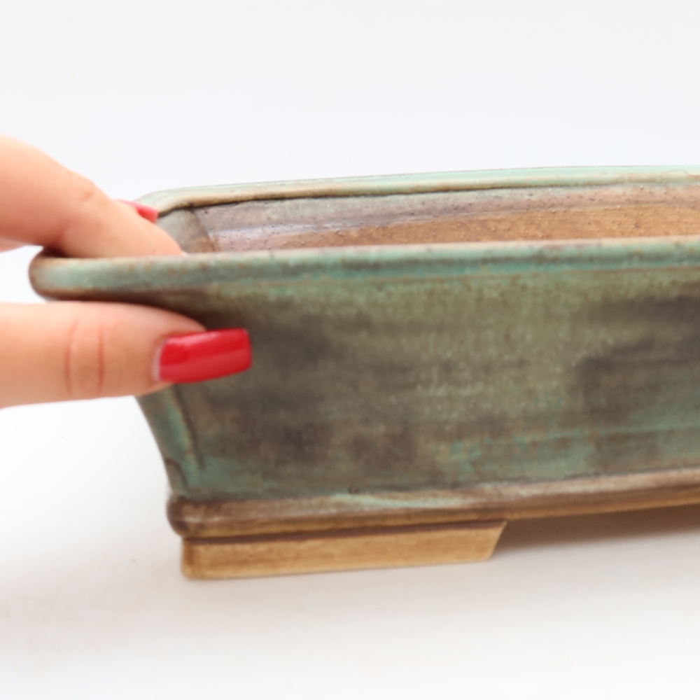 Pot à bonsaï en céramique 29,5 x 24 x 8 cm, couleur verte