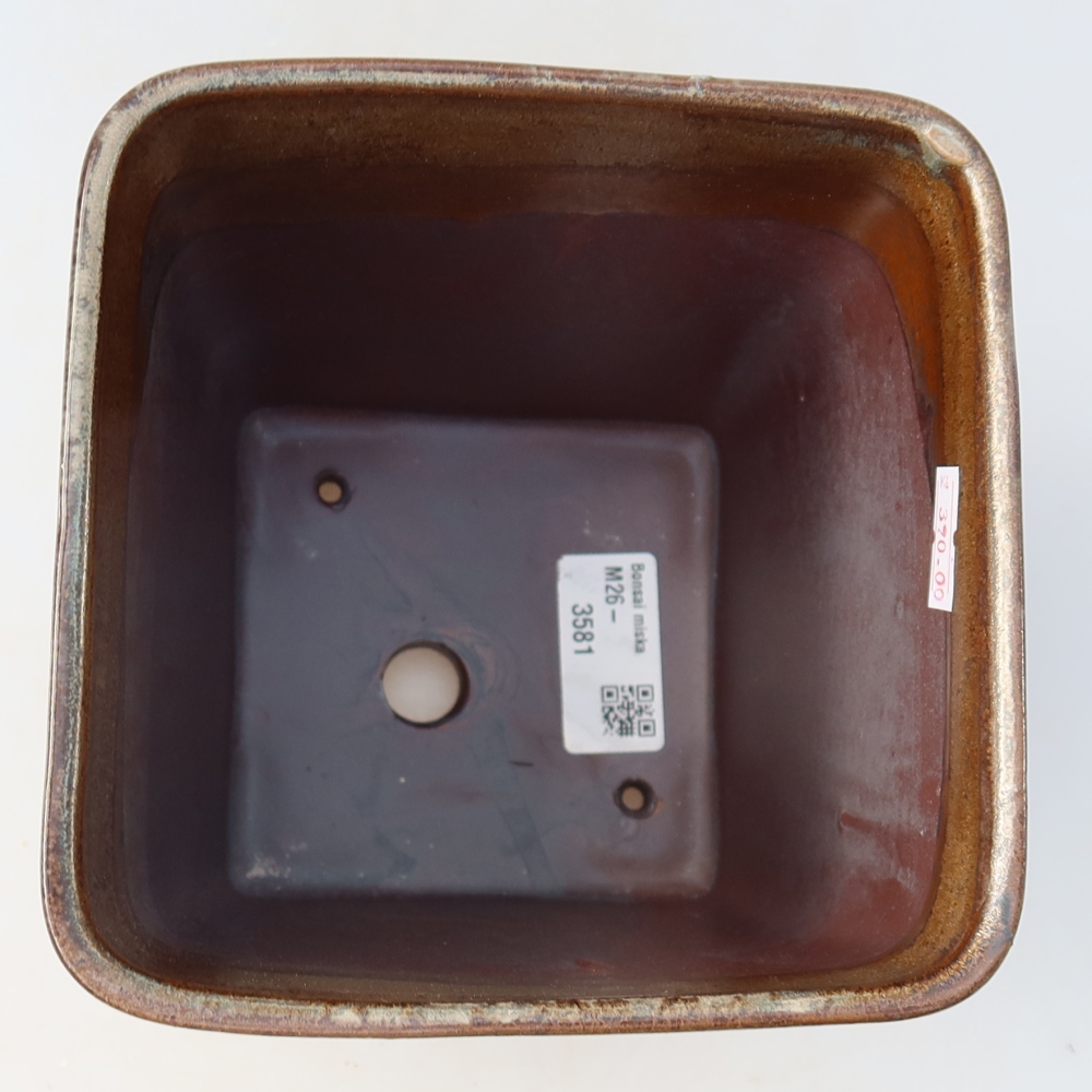 Pot à bonsaï en céramique 13,5 x 13,5 x 15 cm, couleur marron