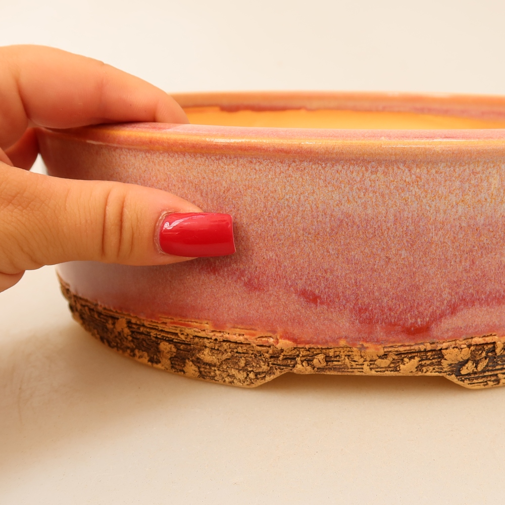Pot à bonsaï en céramique 23,5 x 23,5 x 7 cm, couleur rose
