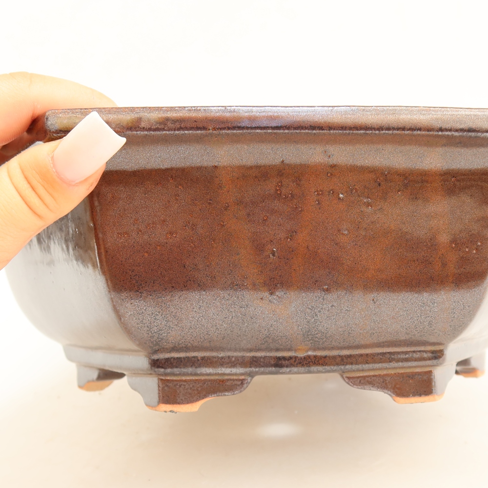 Pot à bonsaï en céramique 28 x 24,5 x 9 cm, couleur bordeaux