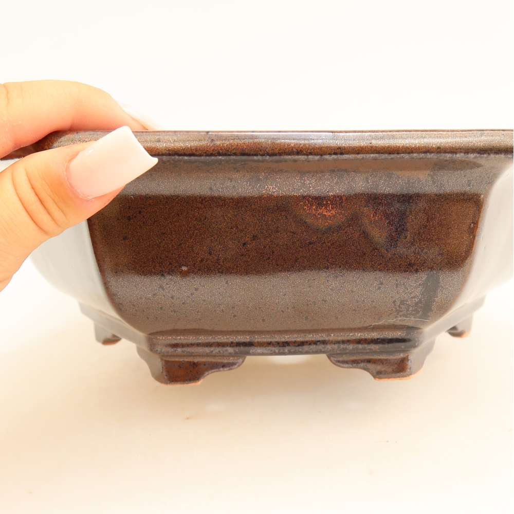 Pot à bonsaï en céramique 24 x 21,5 x 7,5 cm, couleur marron