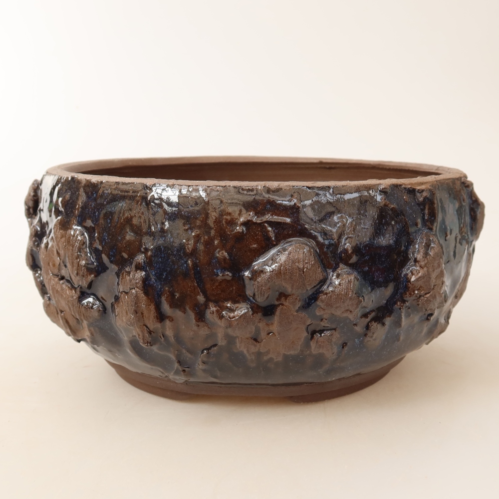 Pot à bonsaï en céramique 16 x 16 x 8 cm, couleur marron