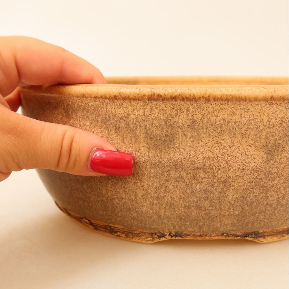 Pot à bonsaï en céramique 23,5 x 23,5 x 8 cm, couleur marron