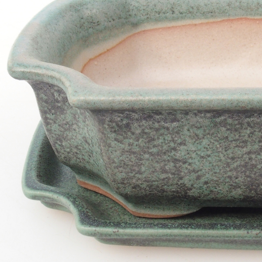 Bol bonsaï + soucoupe H17 - 15 x 10 x 4 cm - vert