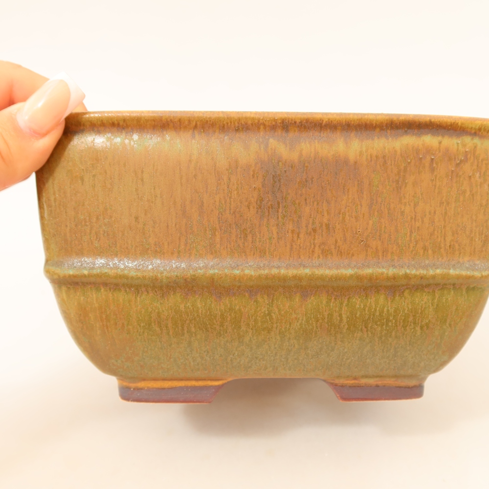 Pot à bonsaï en céramique 16,5 x 16,5 x 9,5 cm, couleur verte