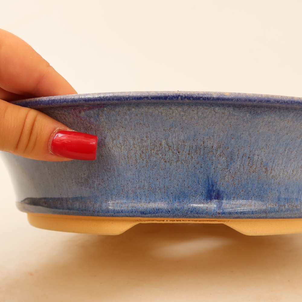Pot à bonsaï en céramique 25 x 25 x 6 cm, couleur bleue