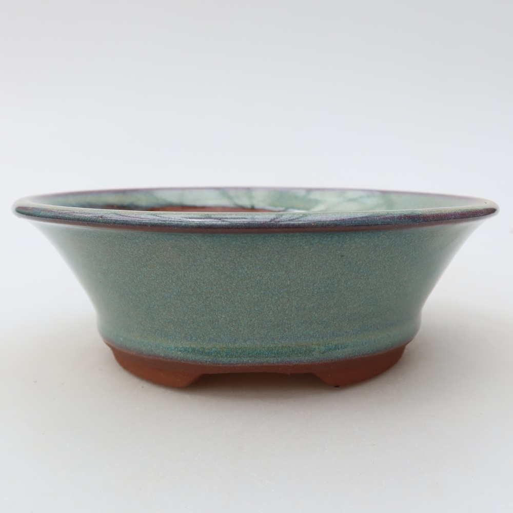 Pot à bonsaï en céramique 15,5 x 15,5 x 5,5 cm, couleur verte