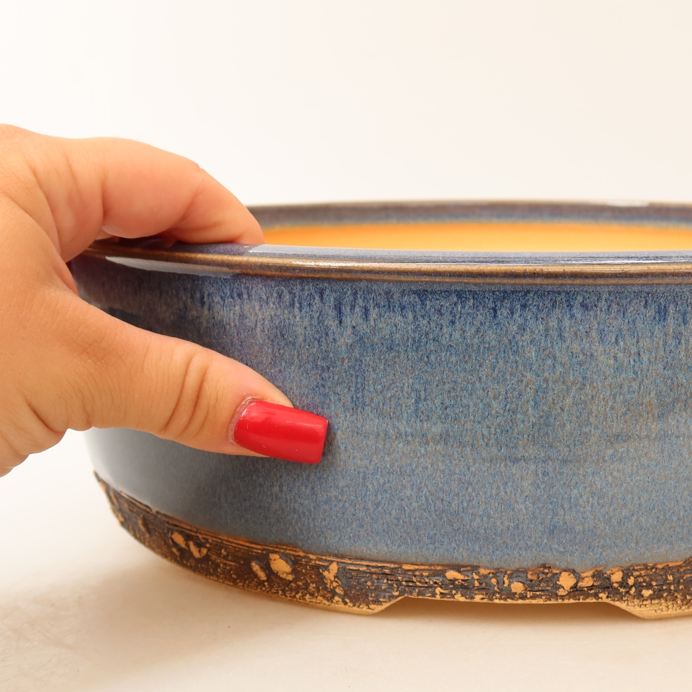 Pot à bonsaï en céramique 27,5 x 27,5 x 8,5 cm, couleur bleue