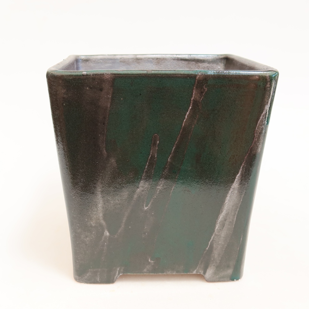 Pot à bonsaï en céramique 13 x 13 x 13,5 cm, couleur vert métallisé