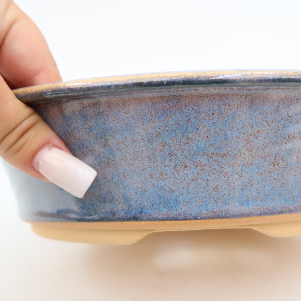 Pot à bonsaï en céramique 23,5 x 23,5 x 6 cm, couleur bleue