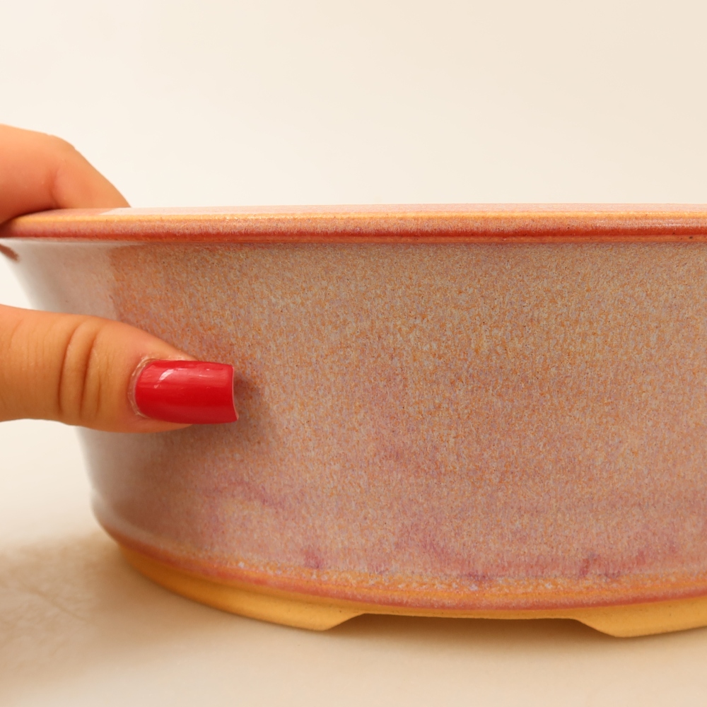 Pot à bonsaï en céramique 25 x 25 x 8 cm, couleur rose
