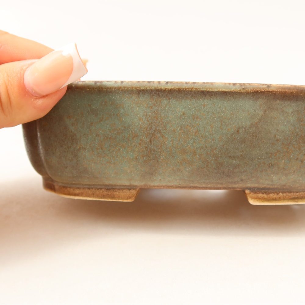 Pot à bonsaï en céramique 14 x 12 x 4 cm, couleur verte