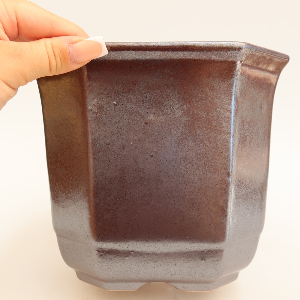 Pot à bonsaï en céramique 17,5 x 17,5 x 15,5 cm, couleur métallique